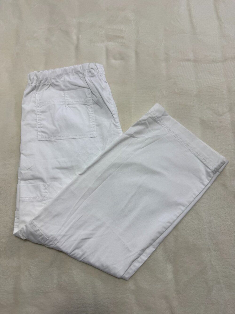 Dickies White Cargo Scrub Pants Elastic Waist Drawstring Women's Small Petite